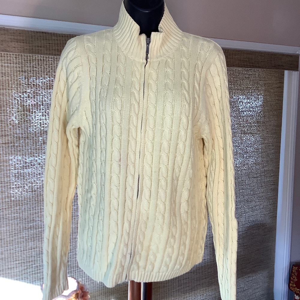 L.L. Bean Zip Front Yellow Cardigan Sweater